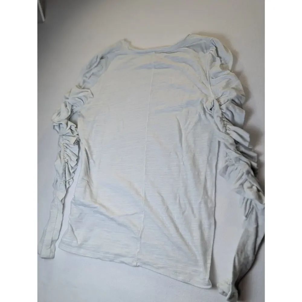 Free People Natasha T-shirt Long Sleeve Rouched Sleeves Off White Size Large